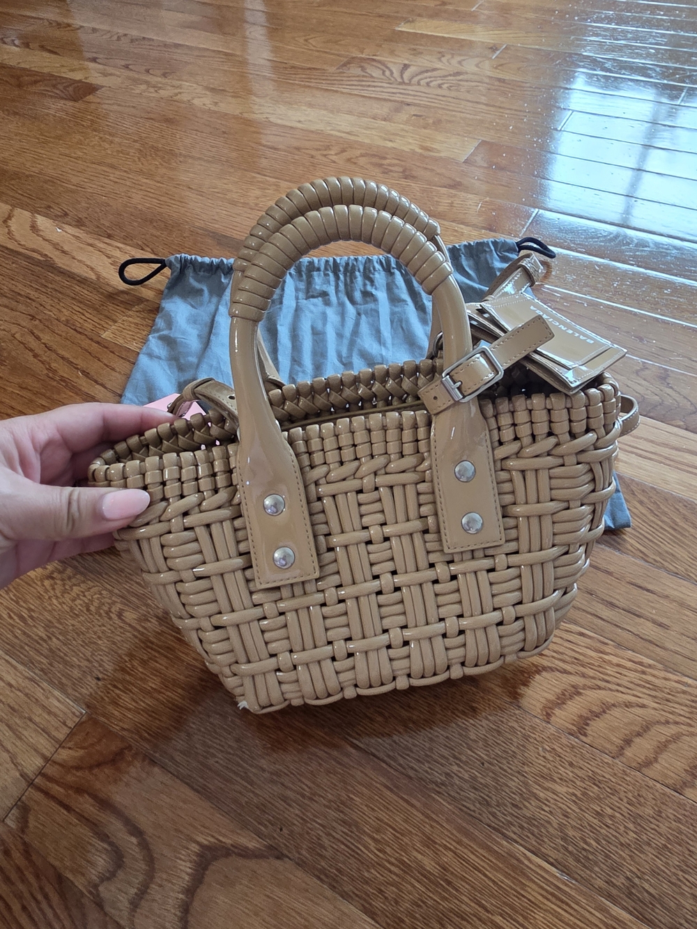 Balenciaga Beige Woven Mini Tote with Leather Trim - Picture 10 of 11